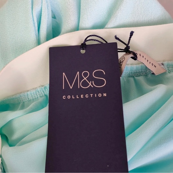 M&S Aqua Blue A-line Midi Skirt Elastic Waist UK Size 10 New - Picture 7 of 7